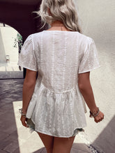 Load image into Gallery viewer, Tied Decorative Buttons Short Puff Sleeve Blouse
