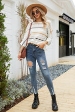 Load image into Gallery viewer, Striped Openwork Three-Quarter Sleeve Knit Top (2 Styles Available)
