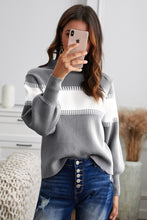 Load image into Gallery viewer, Color Block High Neck Lantern Sleeve Pullover Sweater (2 Styles Available)
