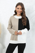 Load image into Gallery viewer, Color Block Crewneck Drop Shoulder Sweater
