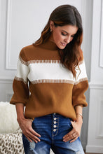 Load image into Gallery viewer, Color Block High Neck Lantern Sleeve Pullover Sweater (2 Styles Available)
